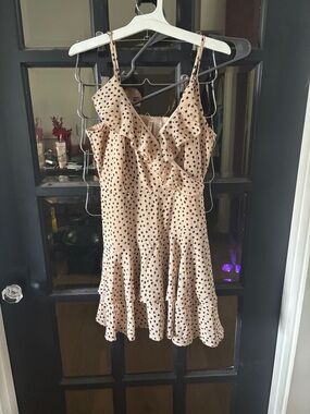 Japna Beige Polka Dot Ruffle Mini Dress